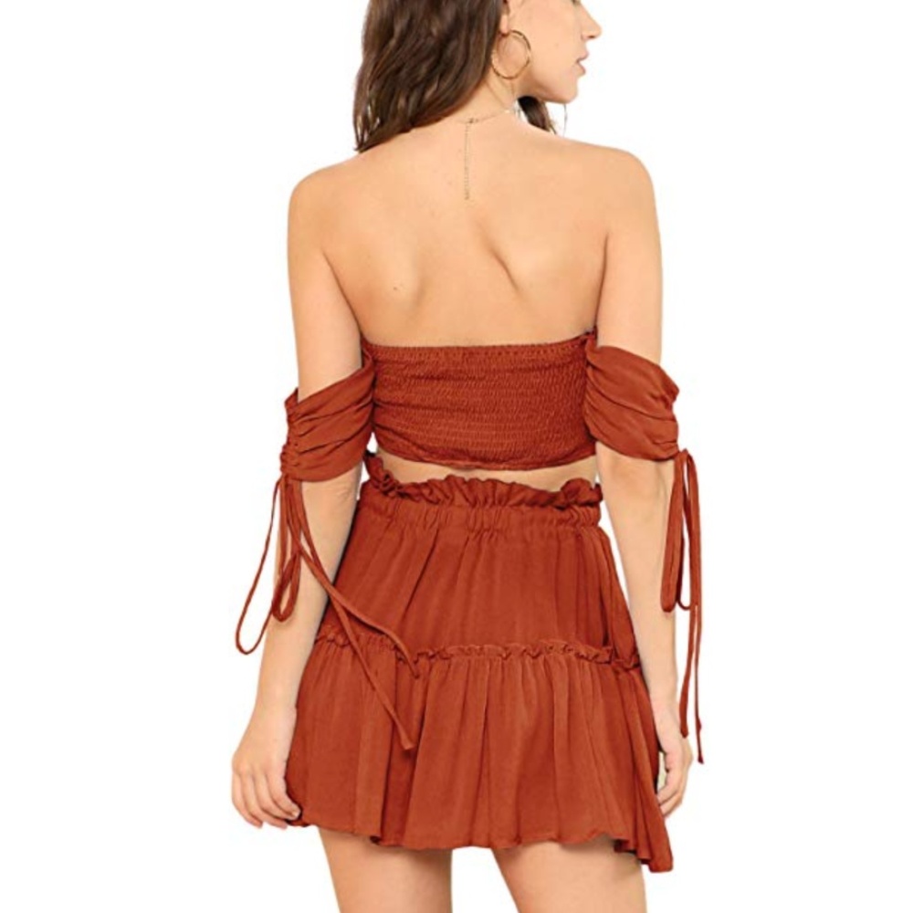 EMMETT  2 Piece Off Shoulder Crop Top + Skirt Set - Picture 2 of 5